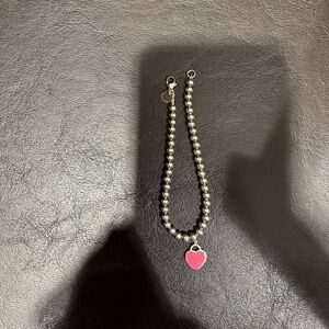 Tiffany & Co pink heart sterling silver bead bracelet